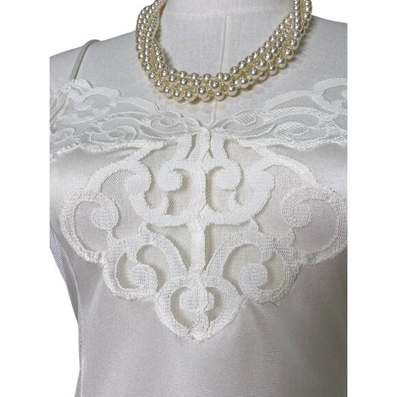 Vintage 60s Euro White Satin Nylon Scallop Lace Mini Slip Dress Women’s Size S - Picture 3 of 9
